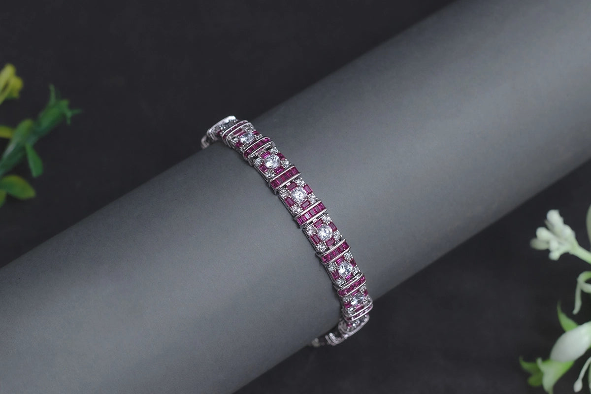 White Rhodium Bracelet in Pink Color  7-Inch Elegant Jewellery