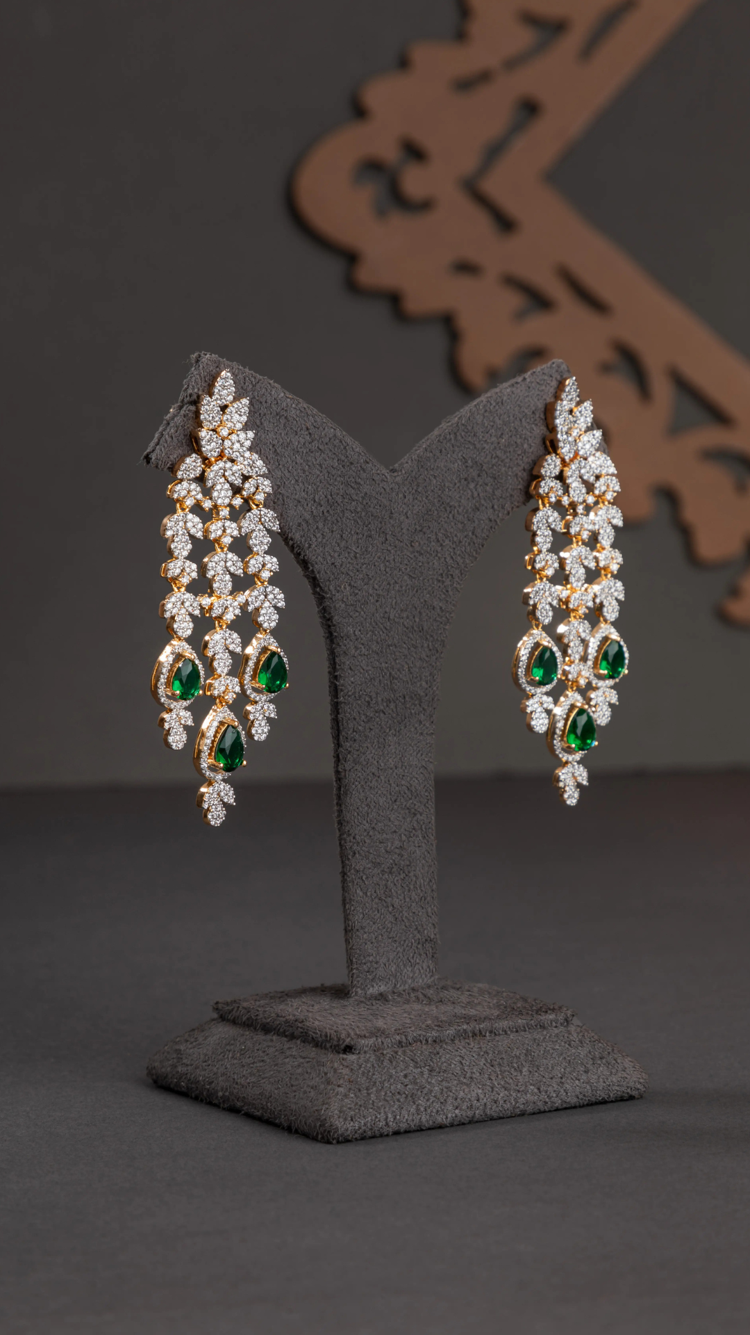Bridal Necklace in American Diamonds & Green Stone  White Rhodium & Gold Polish  Tikka & Earrings Set