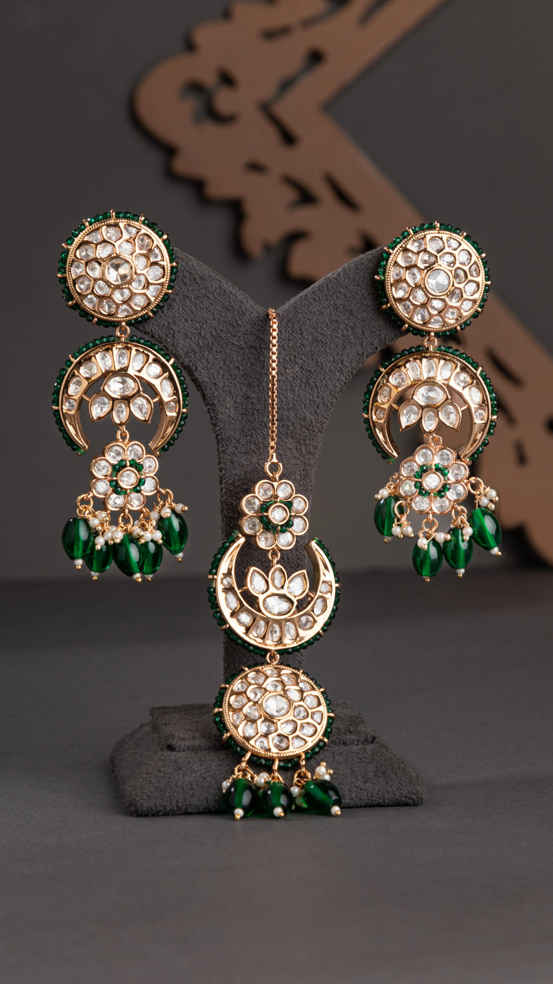 Kundan Choker Necklace with Green Stone  Gold Polish  Adjustable Thread  Traditional Jewellery