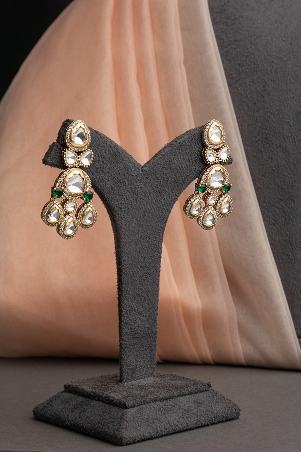 Bridal Kundan Necklace with Green Stone  Matt Gold Polish  5-Inch Adjustable Chain