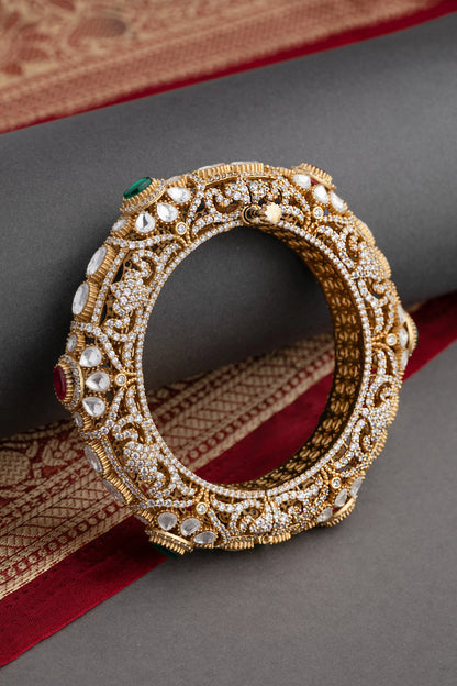 Contemporary Kundan Kada with Multicolored Stones  Gold Polish  Openable  Size 2.6