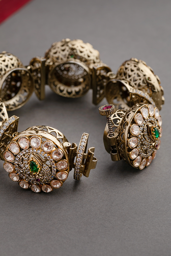 Green Kundan Kadas in Victorian Gold Finish  Openable  Size 2.4