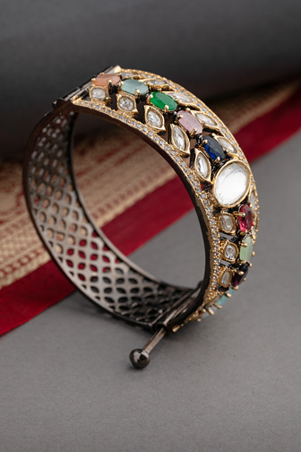 CUBIC ZIRCONIA Multicolored Cubic Zirconia Kadas in Victorian Gold Finish  Openable  Size 2.4