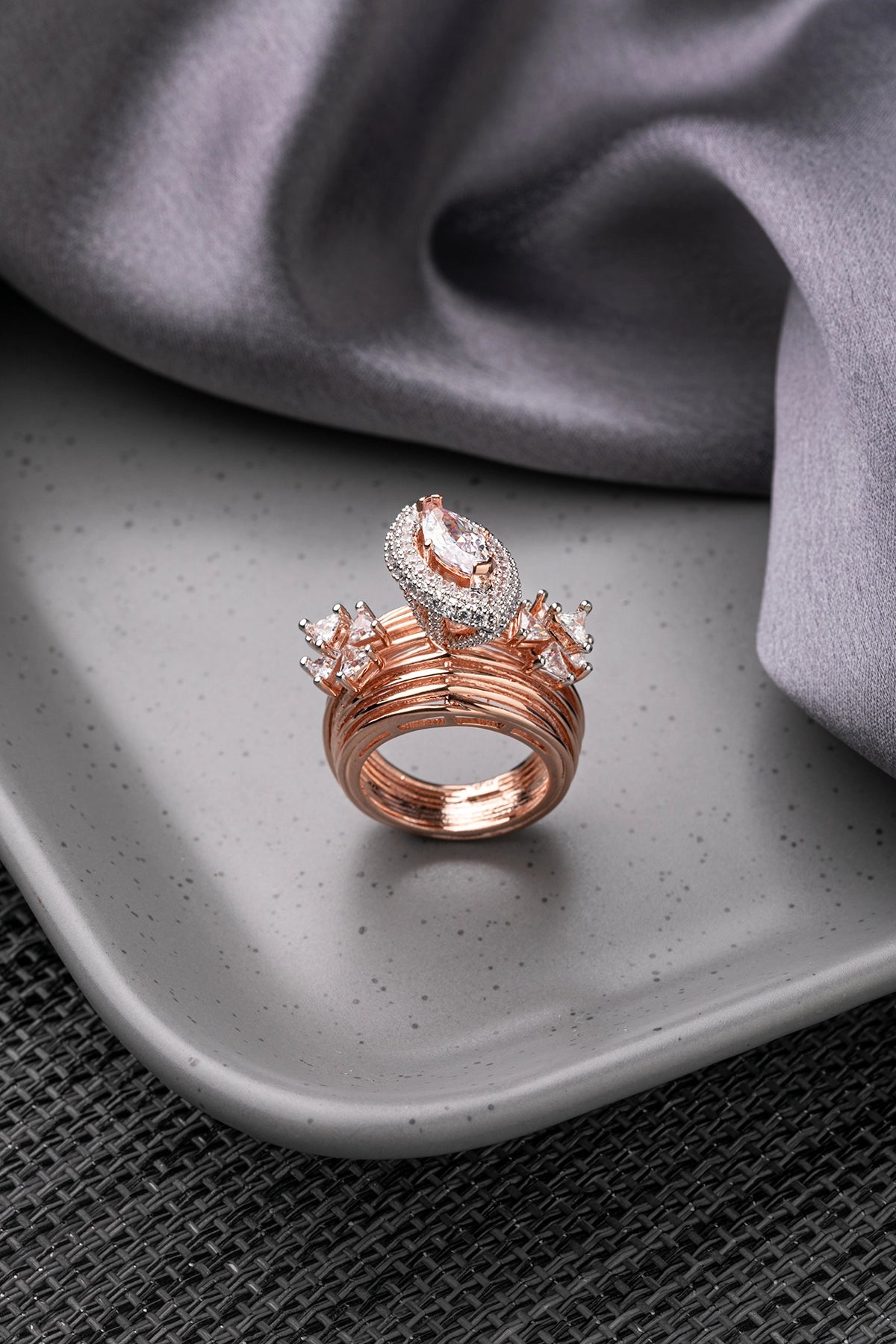 Cubic Zirconia Ring in White Rose Gold Finish Indian Size 17