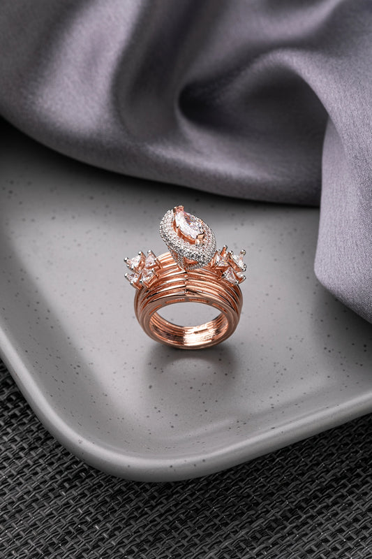 Cubic Zirconia Ring in White Rose Gold Finish Indian Size 17