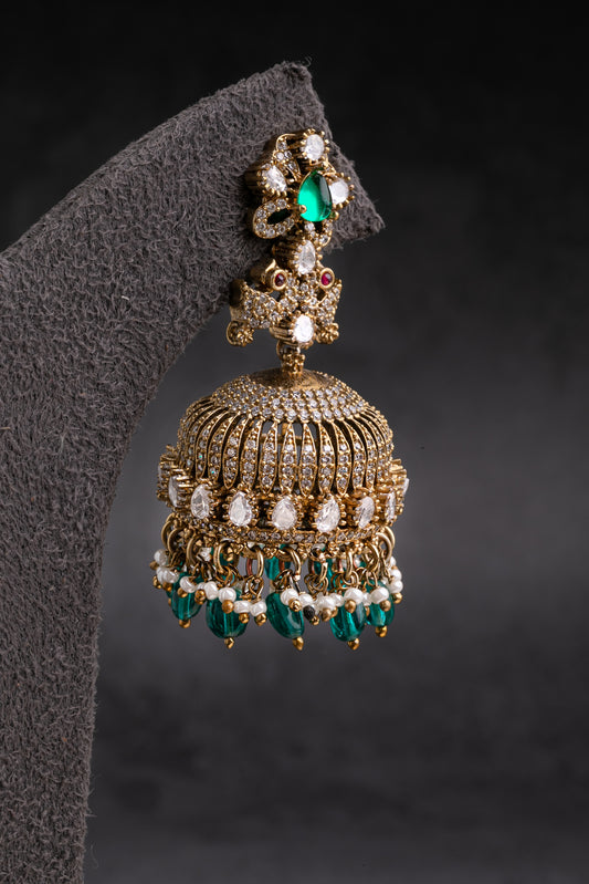 CUBIC ZIRCONIA / VICTORIAN EARRINGS / INDO WESTERN / JHUMKA