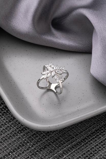 CZ Cross Design Ring White Rhodium Finish Indian Size 12