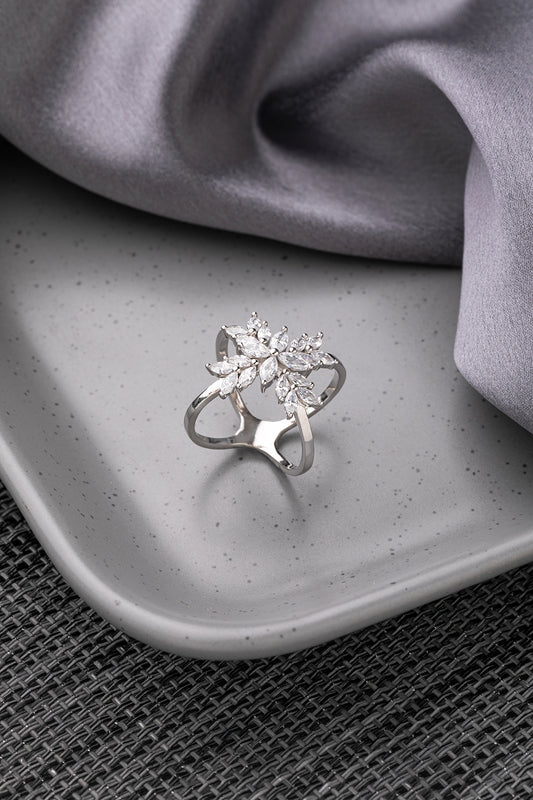 CZ Cross Design Ring White Rhodium Finish Indian Size 12