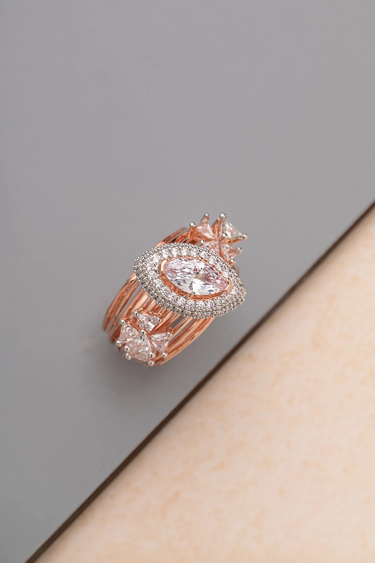 Cubic Zirconia Ring in White  Rose Gold Finish  Indian Size 17