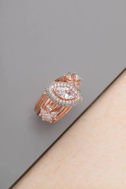 Cubic Zirconia Ring in White  Rose Gold Finish  Indian Size 17