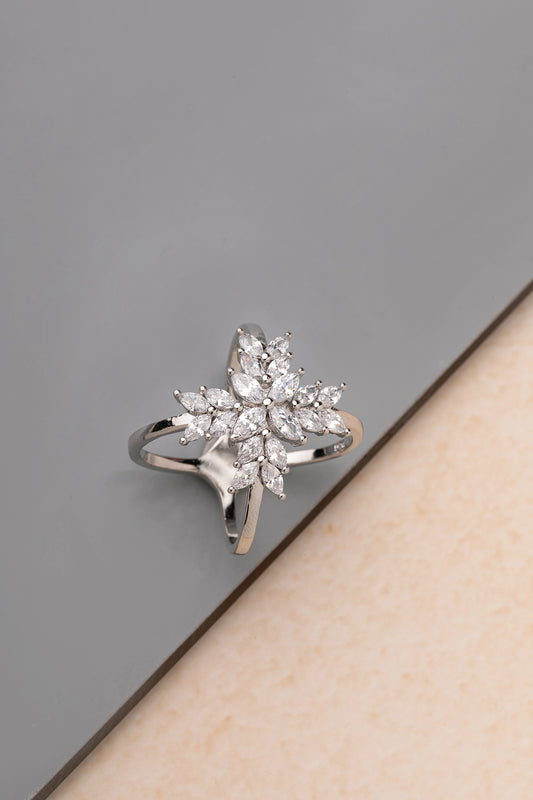 CZ Cross Design Ring  White Rhodium Finish  Indian Size 12