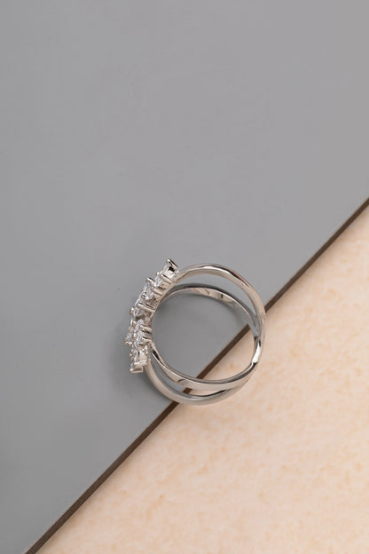 CZ Cross Design Ring  White Rhodium Finish  Indian Size 12