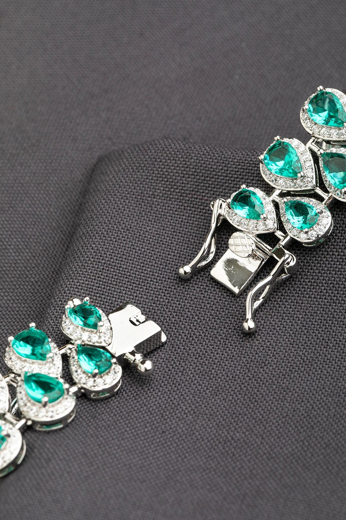 Cubic Zirconia Bracelet in White Rhodium with Green Stone 6.5-Inch Elegant Jewellery