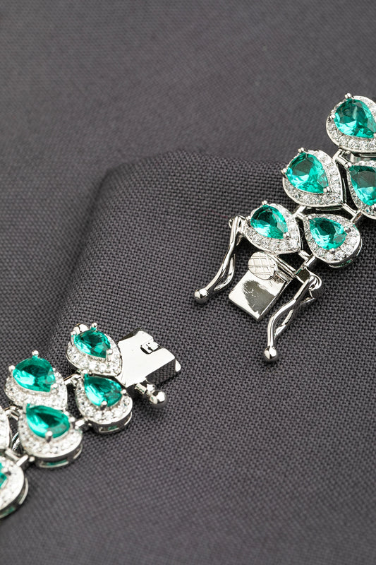 Cubic Zirconia Bracelet in White Rhodium with Green Stone 6.5-Inch Elegant Jewellery