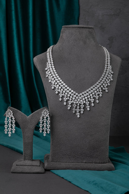 Micro-Setted Necklace  White Rhodium Polish  18-Inch Adjustable Links  Elegant Jewellery