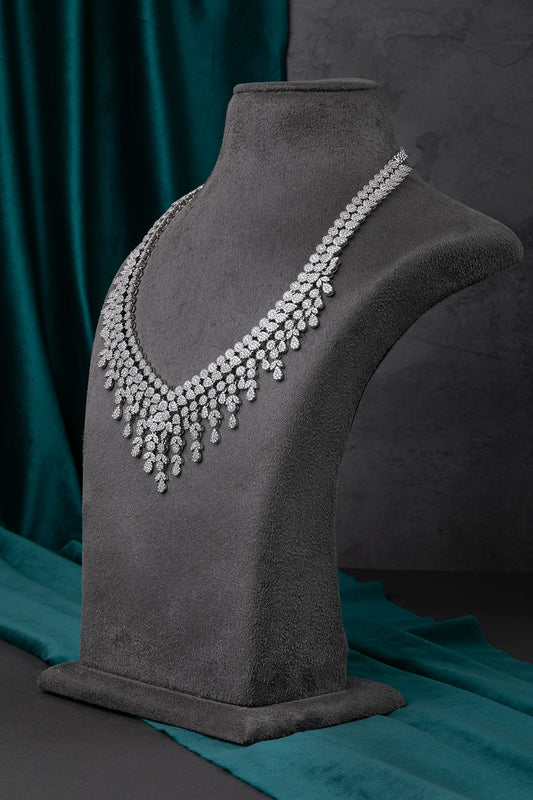 Micro-Setted Necklace  White Rhodium Polish  18-Inch Adjustable Links  Elegant Jewellery