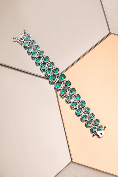 Cubic Zirconia Bracelet in White Rhodium with Sea Green Stone  6.5-Inch Elegant Jewellery
