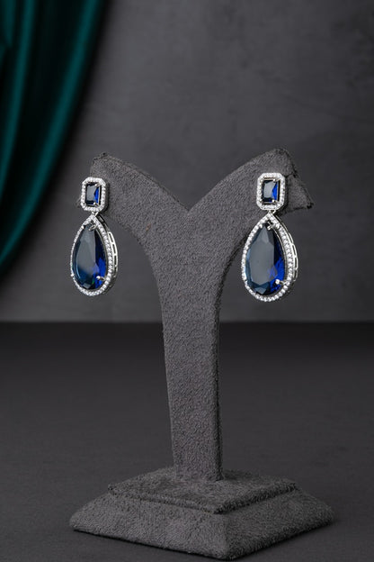 Exquisite Cubic Zirconia Jewellery Necklace in White Rhodium – Navy Blue  19-Inch Adjustable Necklace  Luxury Jewellery for Women