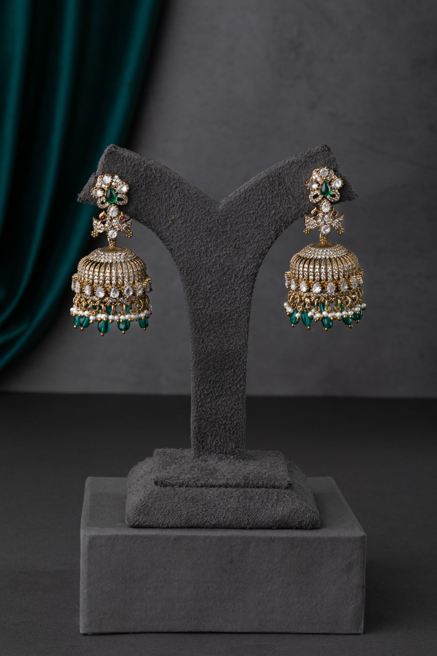 CUBIC ZIRCONIA / VICTORIAN EARRINGS / INDO WESTERN / JHUMKA