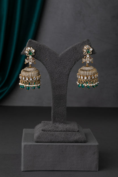 CUBIC ZIRCONIA / VICTORIAN EARRINGS / INDO WESTERN / JHUMKA