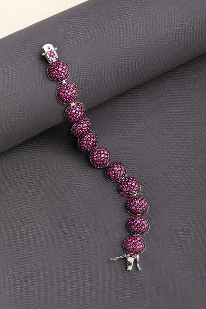 Cubic Zirconia Bracelet with Pink Stone in White Rhodium 7-Inch Elegant Jewellery