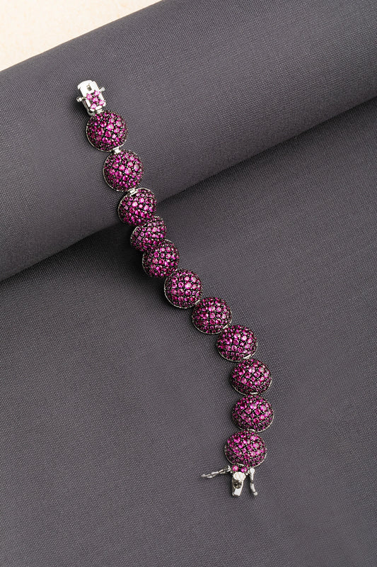 Cubic Zirconia Bracelet with Pink Stone in White Rhodium 7-Inch Elegant Jewellery