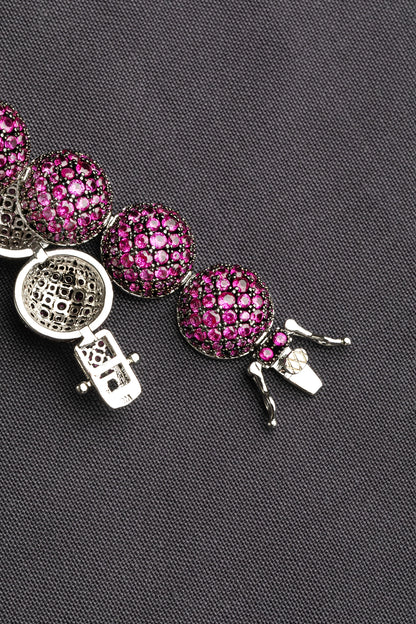 Cubic Zirconia Bracelet with Pink Stone in White Rhodium  7-Inch Elegant Jewellery