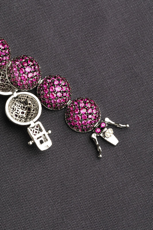 Cubic Zirconia Bracelet with Pink Stone in White Rhodium  7-Inch Elegant Jewellery
