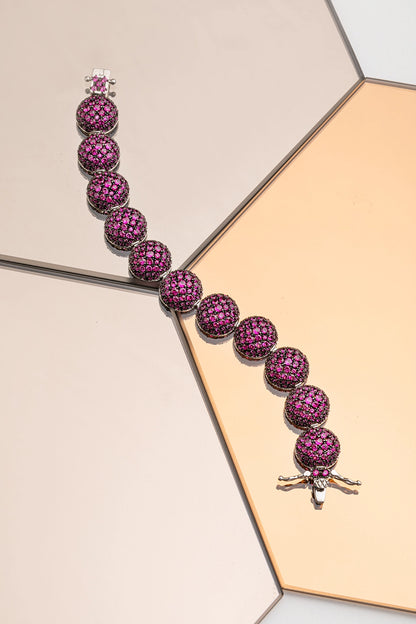 Cubic Zirconia Bracelet with Pink Stone in White Rhodium  7-Inch Elegant Jewellery