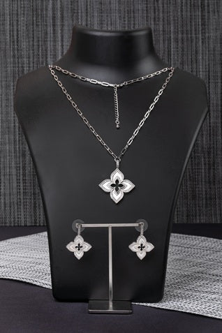 Mother of Pearl Pendant in Linked Chain White Rhodium Polish Adjustable 30 Inches
