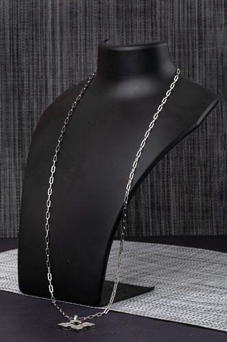 Mother of Pearl Pendant in Linked Chain  White Rhodium Polish  Adjustable  30 Inches