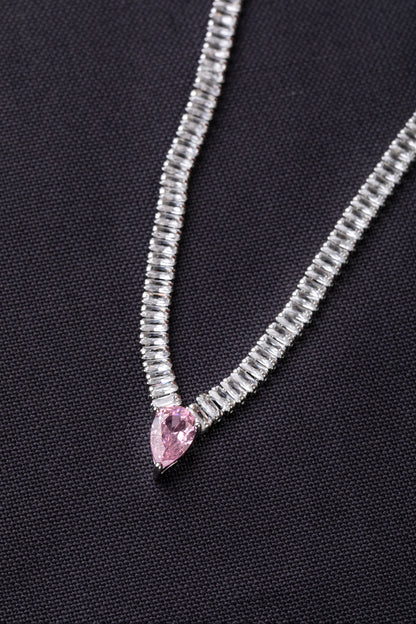 Baguette-Cut Cubic Zirconia Necklace  White Rhodium Polish  16-Inch Adjustable Link  Elegant Jewellery