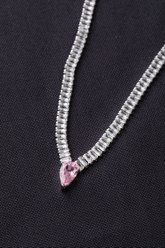 Baguette-Cut Cubic Zirconia Necklace  White Rhodium Polish  16-Inch Adjustable Link  Elegant Jewellery