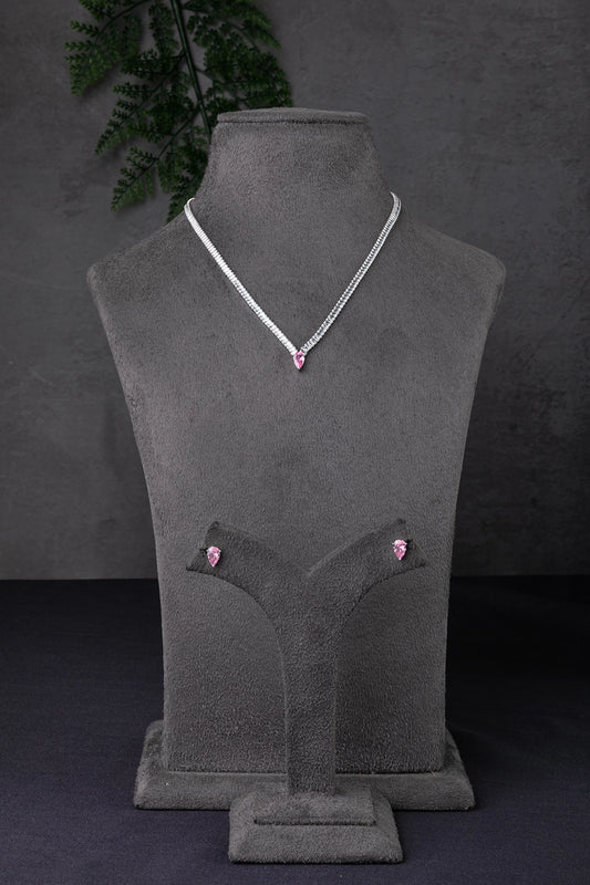 Baguette-Cut Cubic Zirconia Necklace  White Rhodium Polish  16-Inch Adjustable Link  Elegant Jewellery