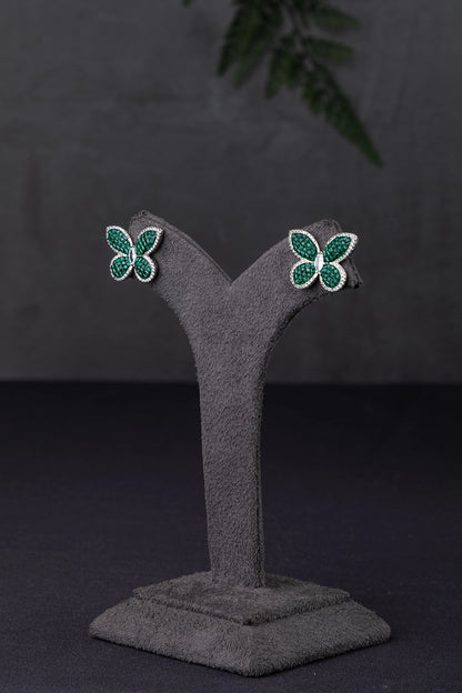 Cubic Zirconia Butterfly Pendant in Invisible Setting  Green Stone  White Rhodium Finish  Adjustable 16-Inch Chain