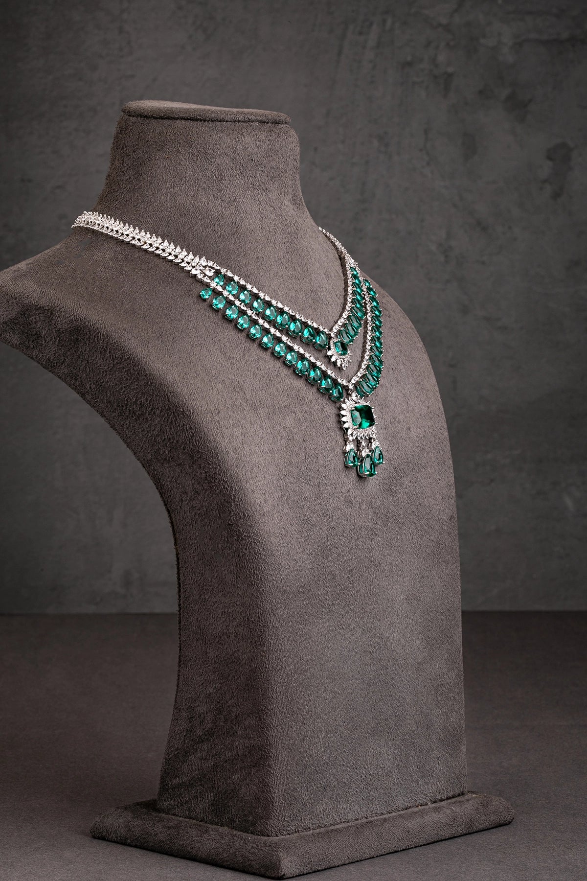 Cubic Zirconia Necklace in White Rhodium with Turquoise Blue  18-Inch Adjustable Links  Elegant Jewellery