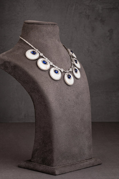 Western Cubic Zirconia Necklace in Mother of Pearls  White Rhodium Polish  16-Inch Elegant Jewellery