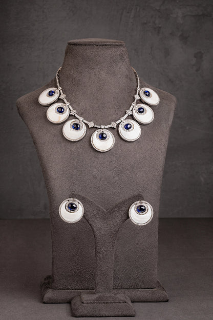 Western Cubic Zirconia Necklace in Mother of Pearls  White Rhodium Polish  16-Inch Elegant Jewellery