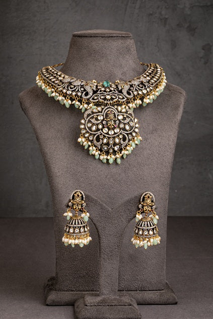 Balaji Temple Necklace with Elephant Motifs  Victorian Gold Polish  Adjustable Links  Heritage Jewellery