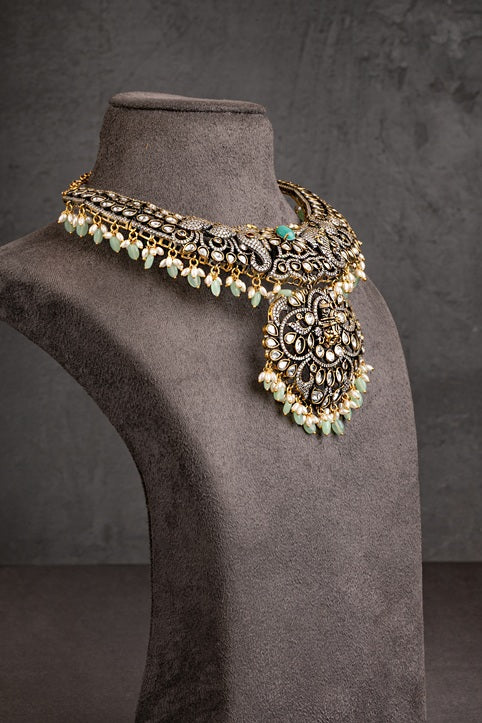 Balaji Temple Necklace with Elephant Motifs  Victorian Gold Polish  Adjustable Links  Heritage Jewellery