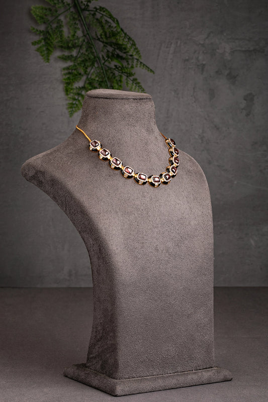 Enameled Cubic Zirconia Necklace  Gold Polish  15-Inch Adjustable Loops  Elegant Jewellery