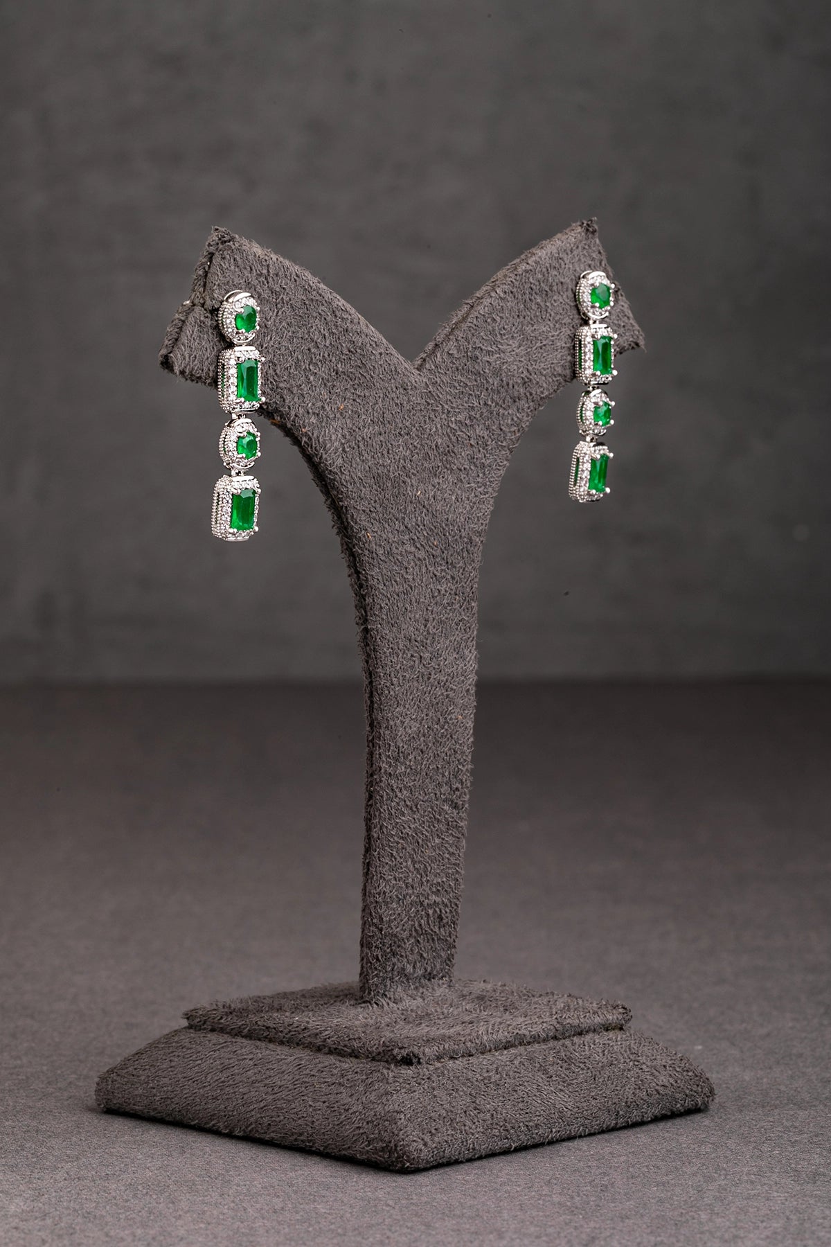 Cubic Zirconia Necklace in White Rhodium with Green Stone  7-Inch Adjustable Chain  Elegant Jewellery