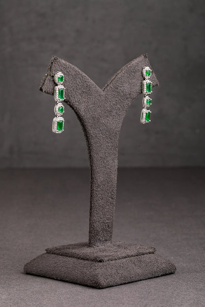 Cubic Zirconia Necklace in White Rhodium with Green Stone  7-Inch Adjustable Chain  Elegant Jewellery