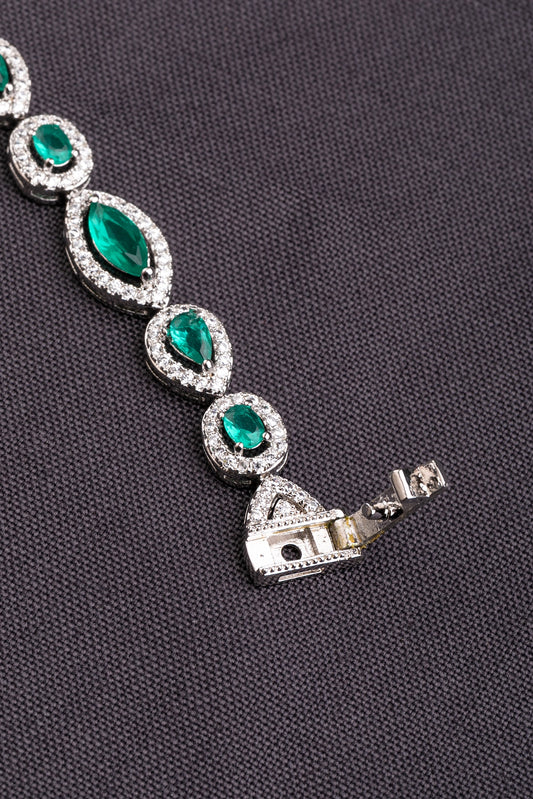 Elegant Tennis Bracelet in White Rhodium Polish 6.5-Inch Green Stone Jewellery