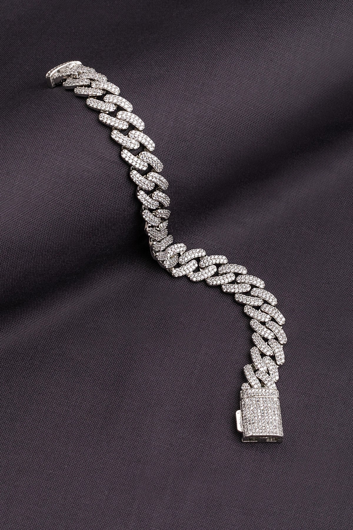 Cubic Chain Bracelet in White Rhodium Polish 8-Inch Elegant Jewellery