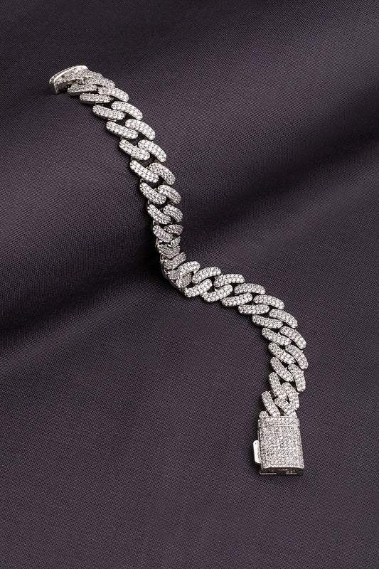 Cubic Chain Bracelet in White Rhodium Polish 8-Inch Elegant Jewellery