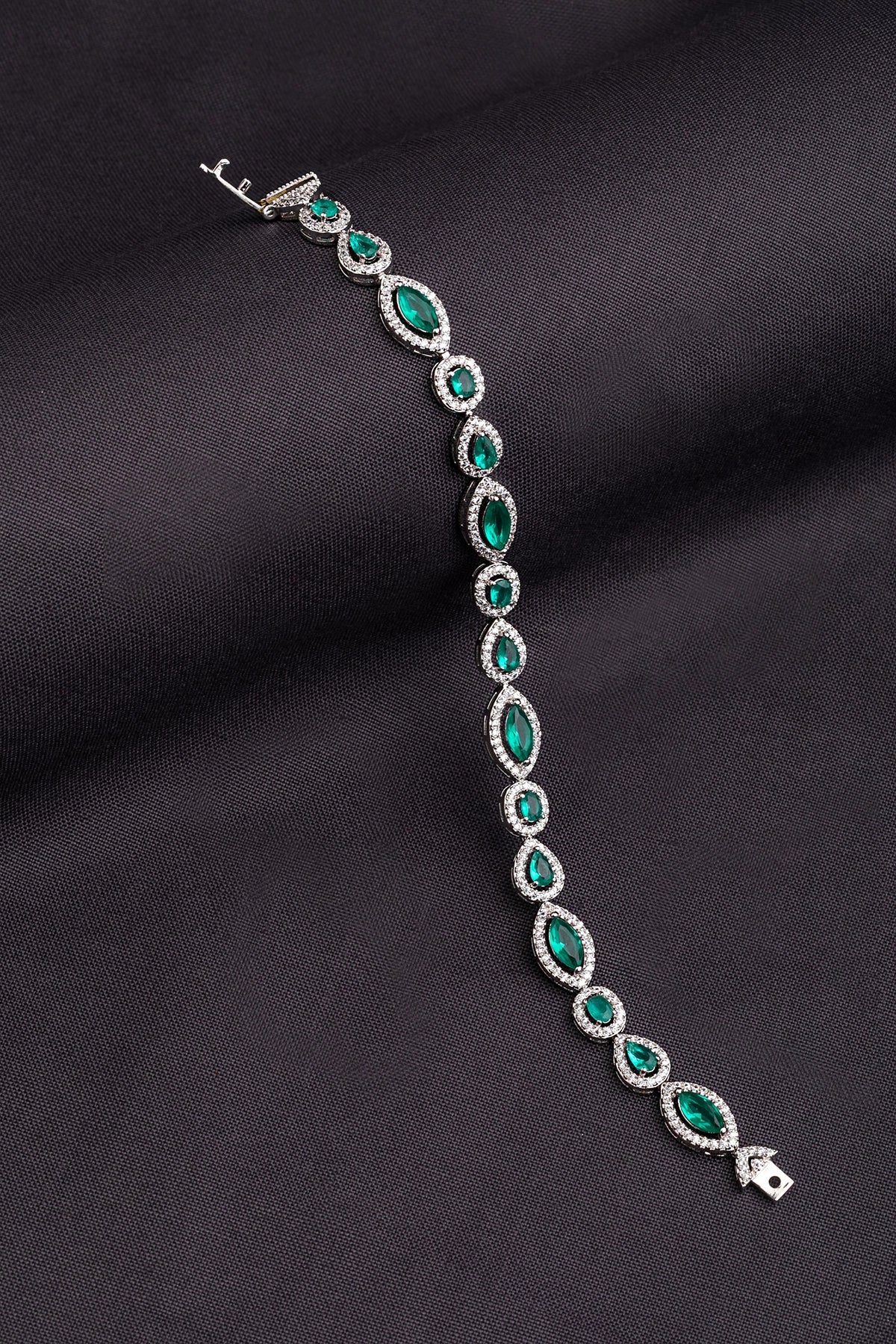 Elegant Tennis Bracelet in White Rhodium Polish  6.5-Inch Green Stone Jewellery