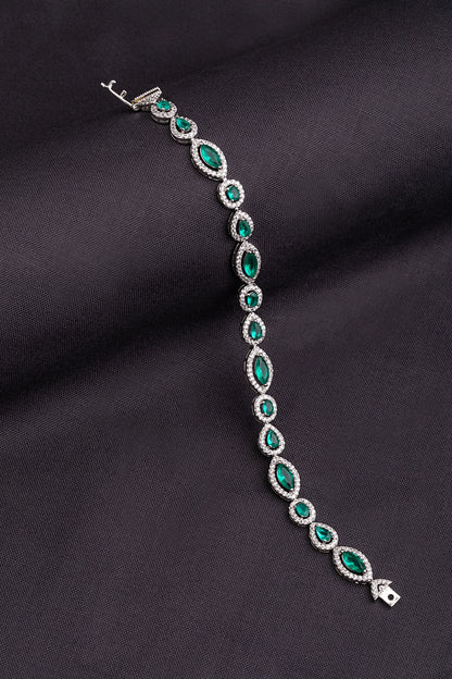Elegant Tennis Bracelet in White Rhodium Polish  6.5-Inch Green Stone Jewellery