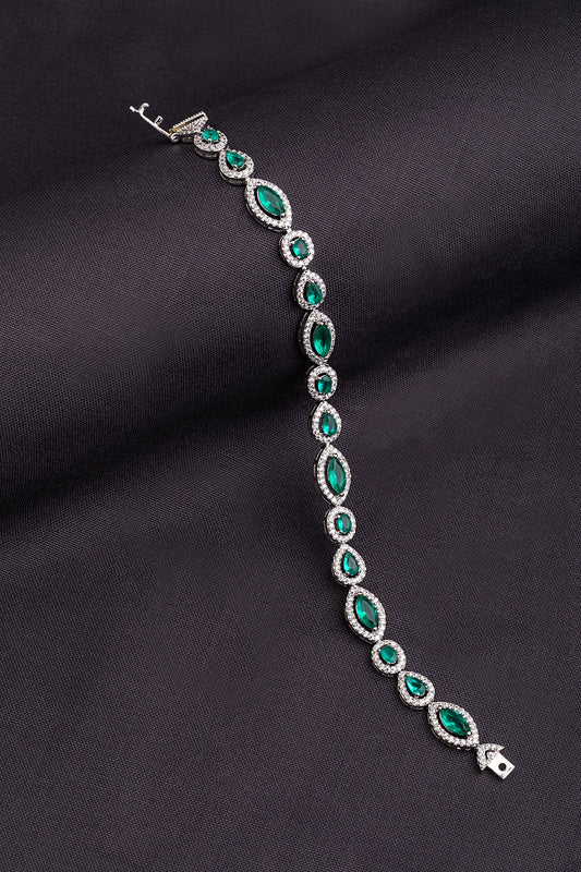 Elegant Tennis Bracelet in White Rhodium Polish  6.5-Inch Green Stone Jewellery