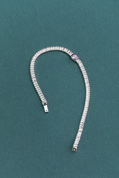 Baguette Stone Bracelet  White Rhodium Polish  6.5-Inch Elegant Jewellery
